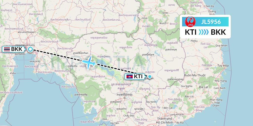 JL5956 Japan Airlines Flight Map: Kratie to Bangkok