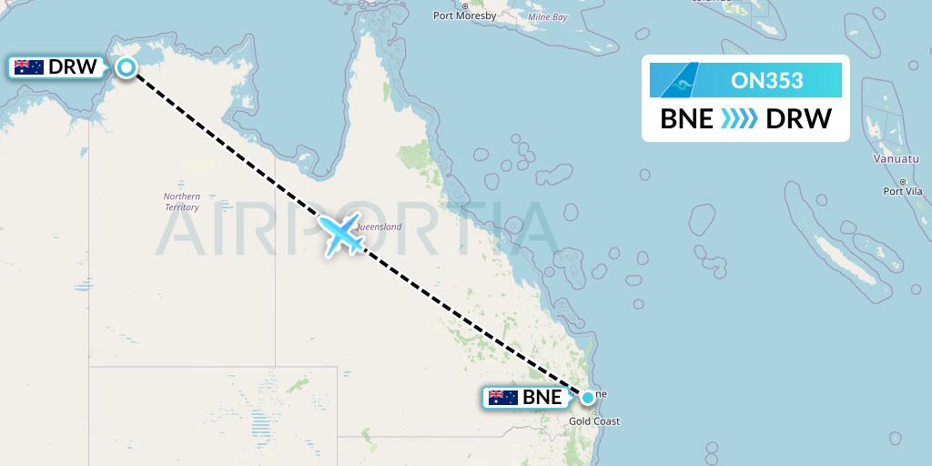 ON353 Nauru Airlines Flight Map: Brisbane to Darwin