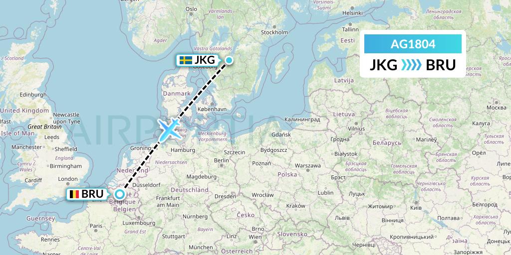AG1804 Aruba Airlines Flight Map: Jonkoping to Brussels