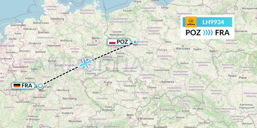 LH9934 Lufthansa Flight Map: Poznan to Frankfurt