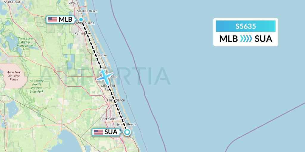 S5635 Star Air Flight Map: Melbourne to Stuart