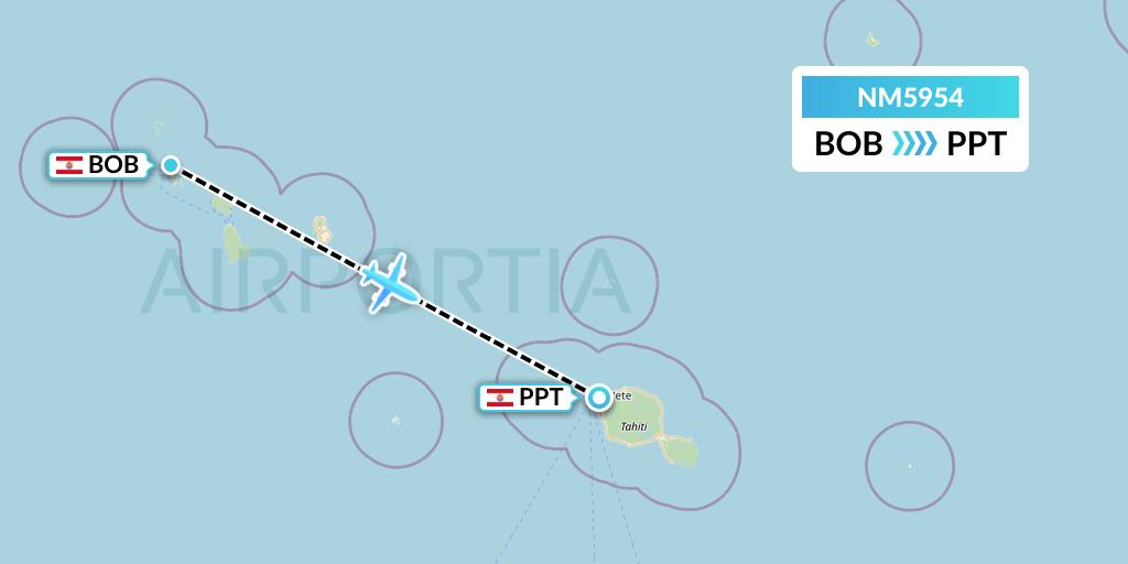 NM5954 Air Moana Flight Map: Bora Bora to Papeete