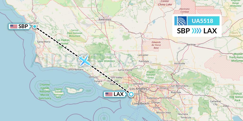 UA5518 United Airlines Flight Map: San Luis Obispo to Los Angeles