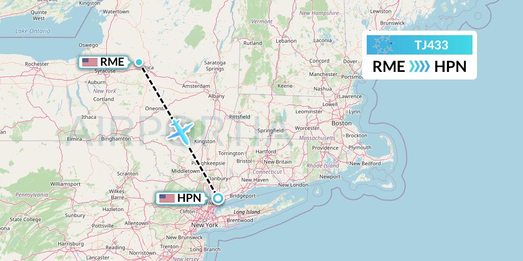 TJ433 Tradewind Aviation Flight Map: Rome to White Plains