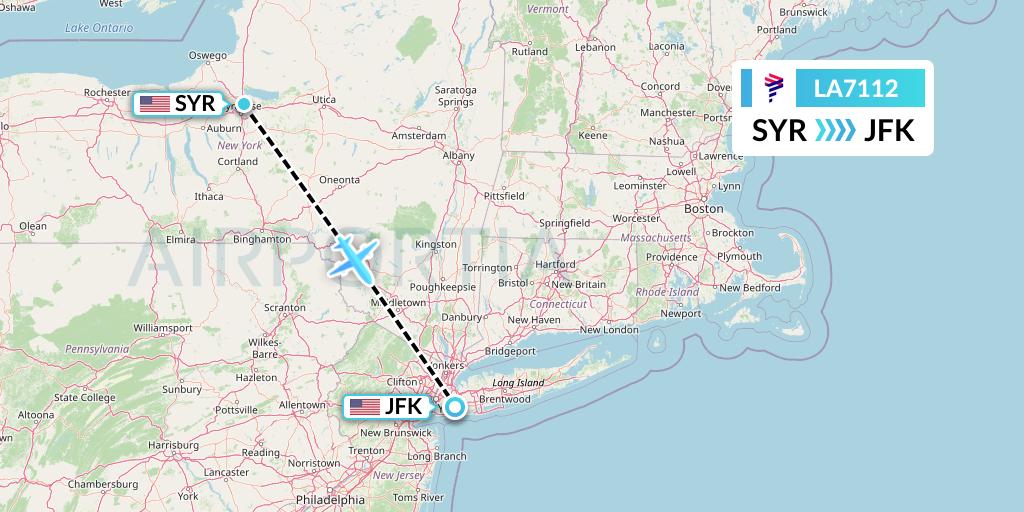 LA7112 LAN Airlines Flight Map: Syracuse to New York