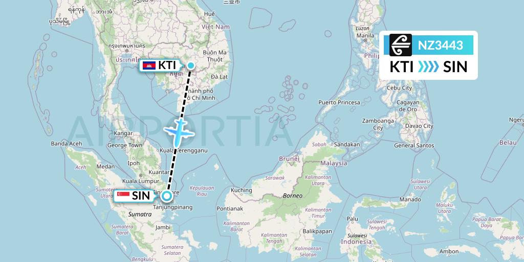 NZ3443 Air New Zealand Flight Map: Kratie to Singapore