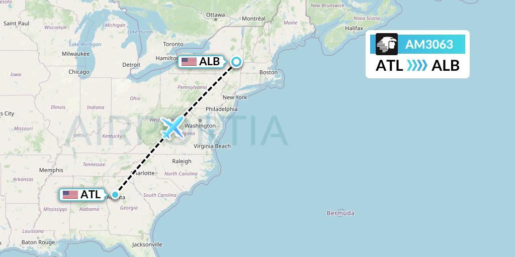 AM3063 Aeromexico Flight Map: Atlanta to Albany
