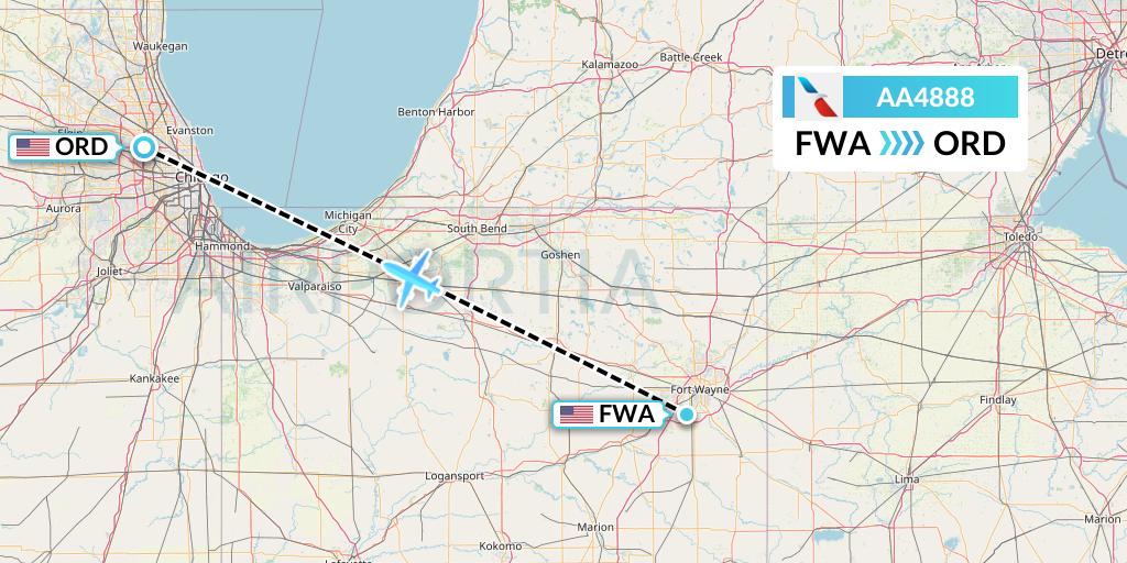 AA4888 American Airlines Flight Map: Fort Wayne to Chicago