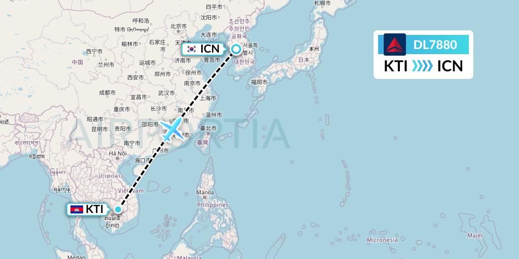 DL7880 Delta Air Lines Flight Map: Kratie to Seoul