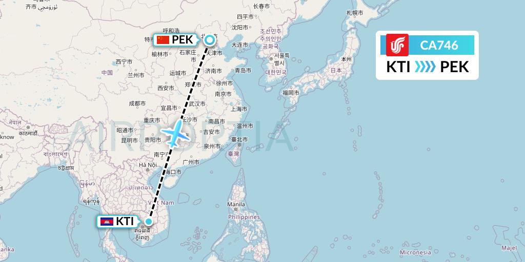 CA746 Air China Flight Map: Kratie to Beijing