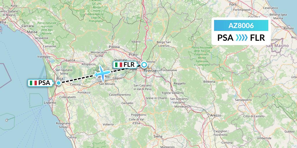 AZ8006 ITA Airways Flight Map: Pisa to Florence