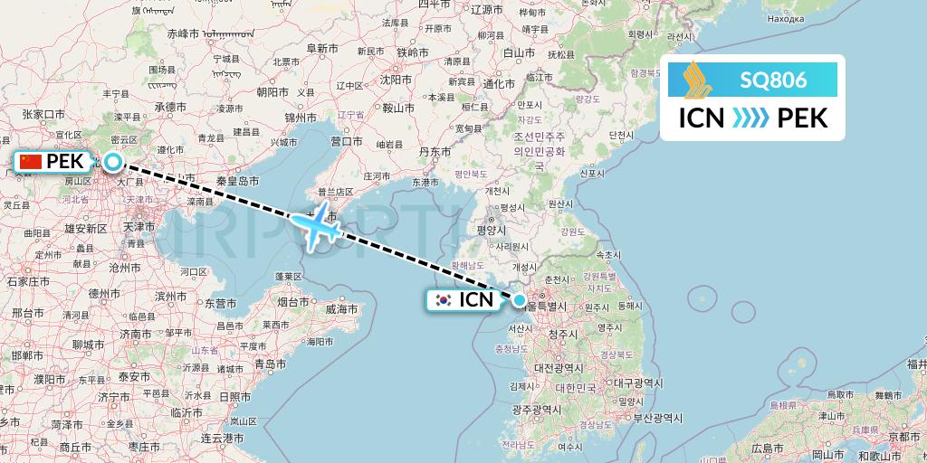 SQ806 Singapore Airlines Flight Map: Seoul to Beijing