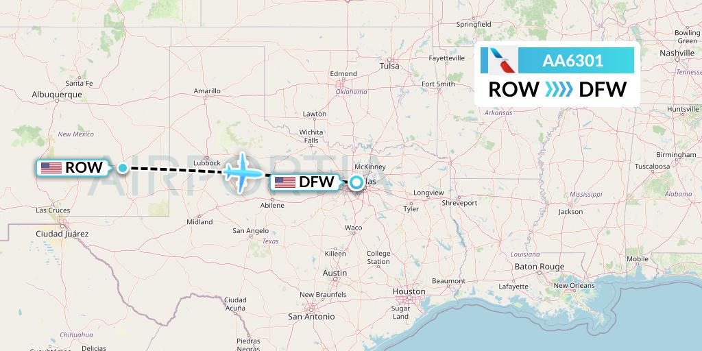 AA6301 American Airlines Flight Map: Roswell to Dallas