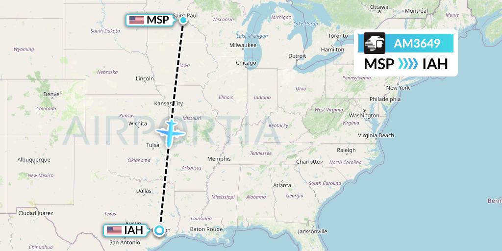 AM3649 Aeromexico Flight Map: Minneapolis to Houston