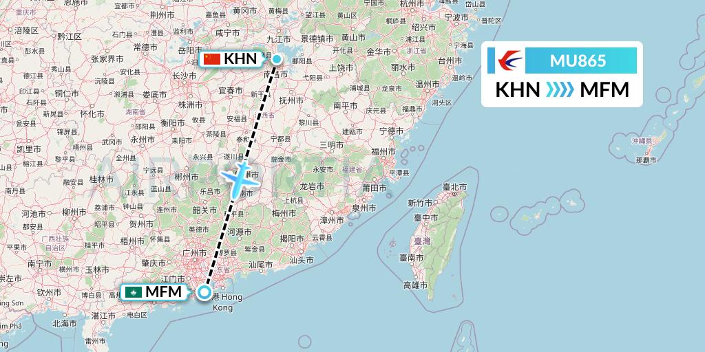 MU865 China Eastern Airlines Flight Map: Nanchang to Macau
