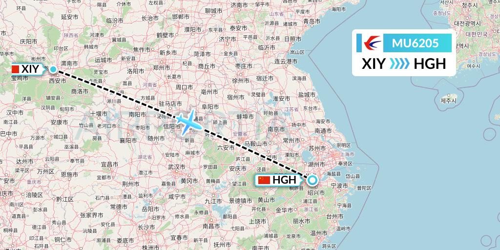 MU6205 China Eastern Airlines Flight Map: Xi'an to Hangzhou