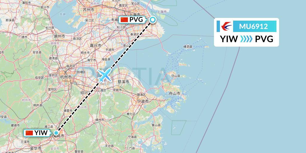 MU6912 China Eastern Airlines Flight Map: Yiwu to Shanghai