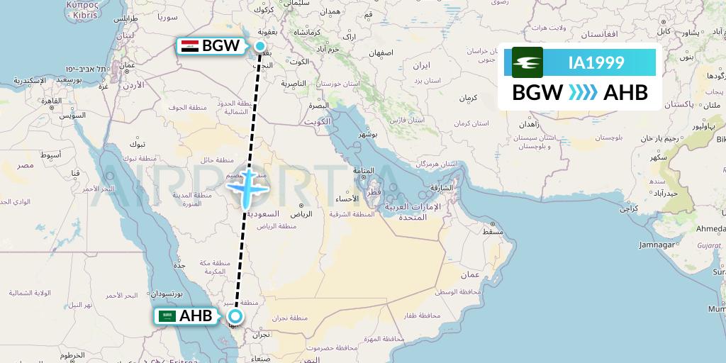 IA1999 Iraqi Airways Flight Map: Baghdad to Abha