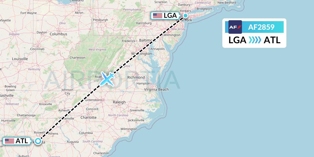 AF2859 Air France Flight Map: New York to Atlanta