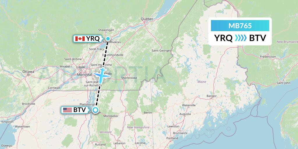 MB765 MNG Airlines Flight Map: Trois-Rivieres to Burlington