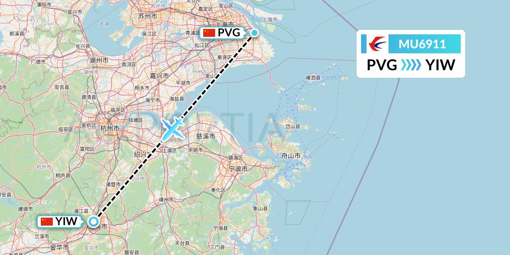MU6911 China Eastern Airlines Flight Map: Shanghai to Yiwu