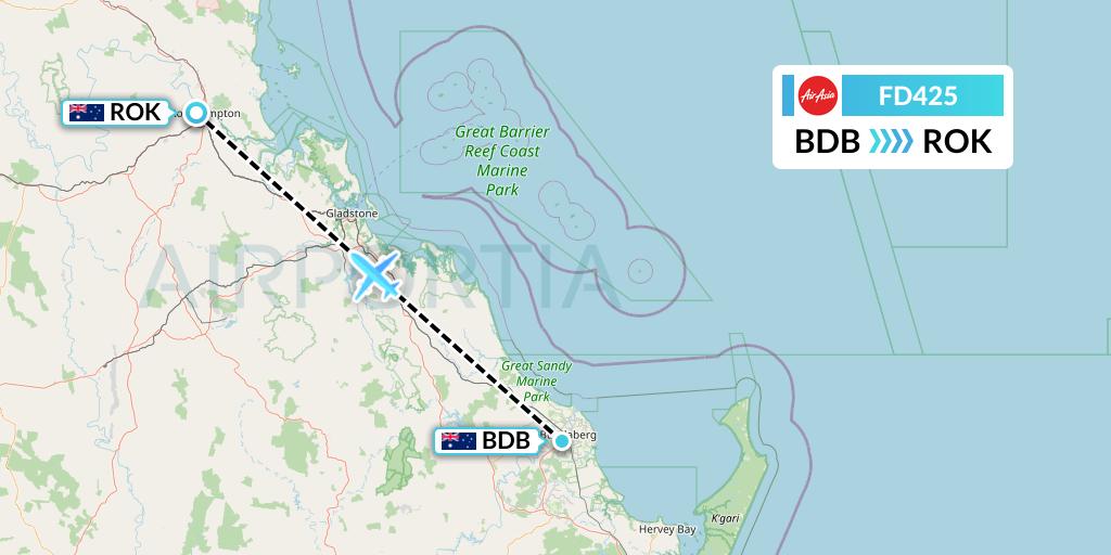 FD425 Thai AirAsia Flight Map: Bundaberg to Rockhampton