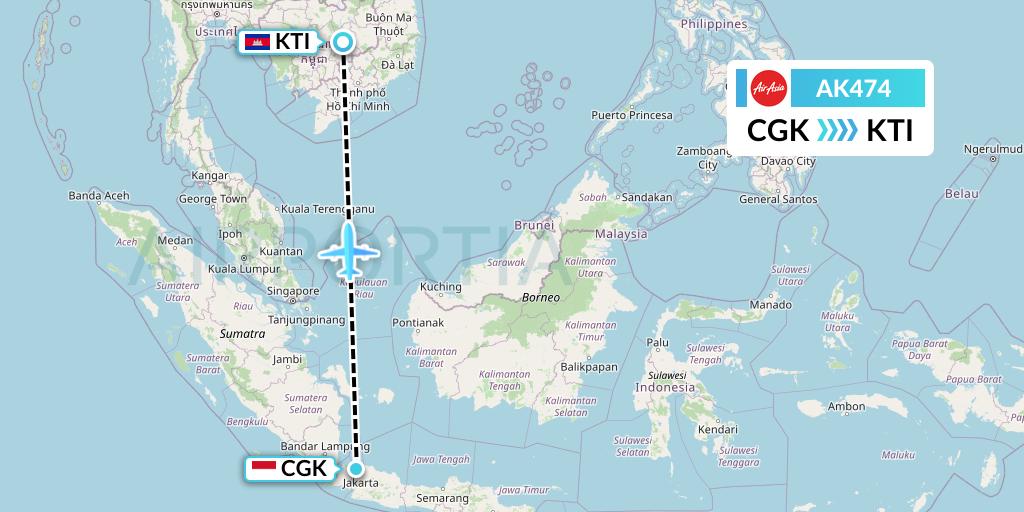 AK474 AirAsia Flight Map: Jakarta to Kratie
