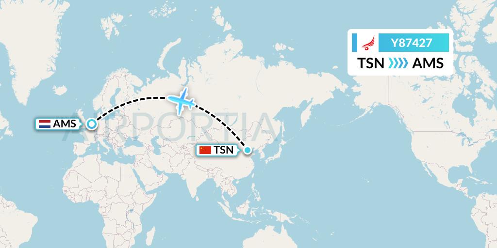Y87427 Yangtze River Express Flight Map: Tianjin to Amsterdam