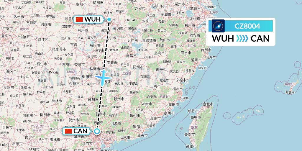 CZ8004 China Southern Airlines Flight Map: Wuhan to Guangzhou