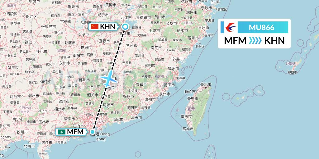 MU866 China Eastern Airlines Flight Map: Macau to Nanchang