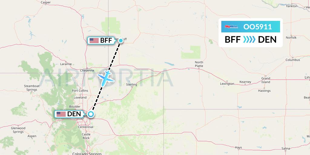 OO5911 SkyWest Airlines Flight Map: Scottsbluff to Denver