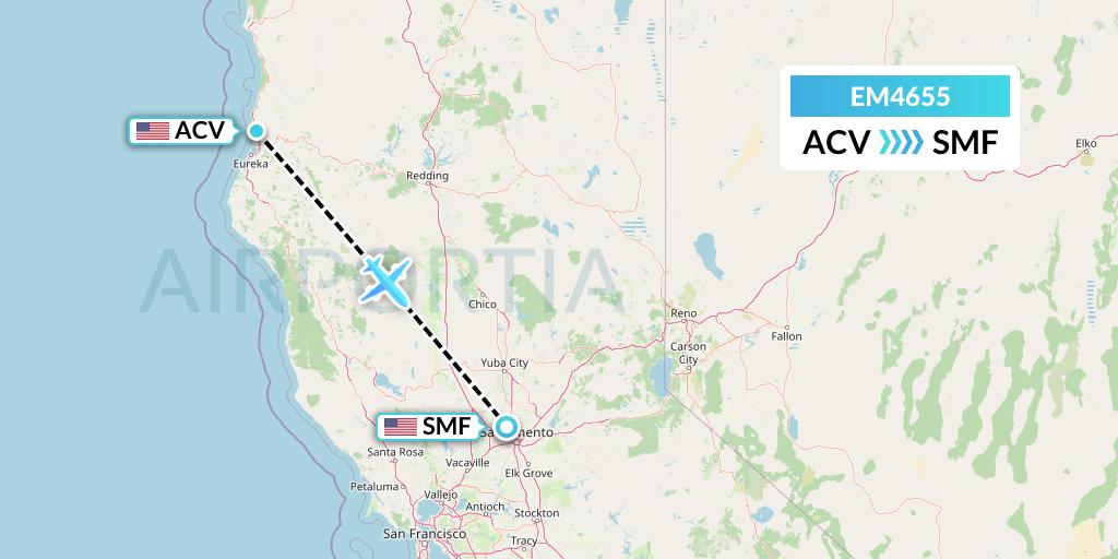 EM4655 Empire Airlines Flight Map: Eureka to Sacramento
