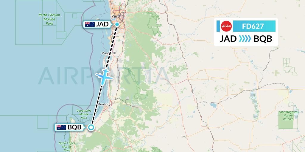 FD627 Thai AirAsia Flight Map: Perth to Busselton