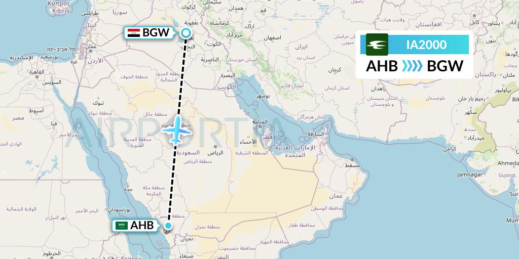 IA2000 Iraqi Airways Flight Map: Abha to Baghdad