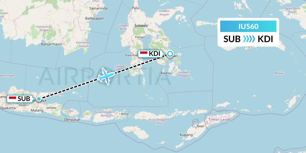 IU560 Pt. Super Air Jet Flight Map: Surabaya to Kendari