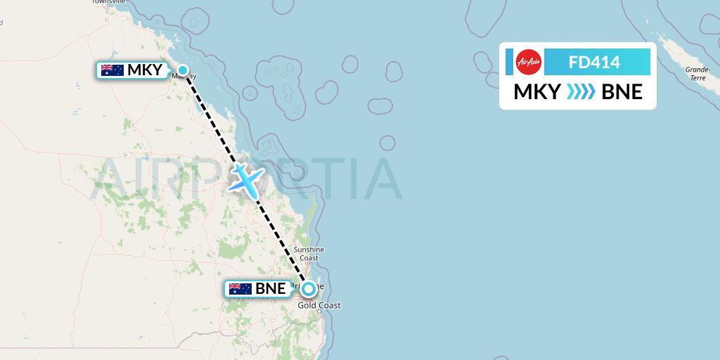 FD414 Thai AirAsia Flight Map: Mackay to Brisbane