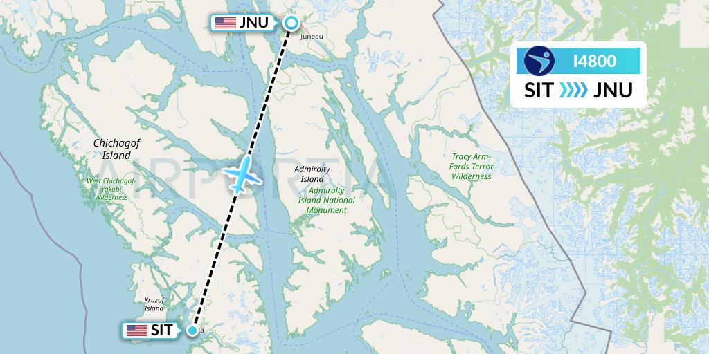 I4800 Island Air Express Flight Map: Sitka to Juneau