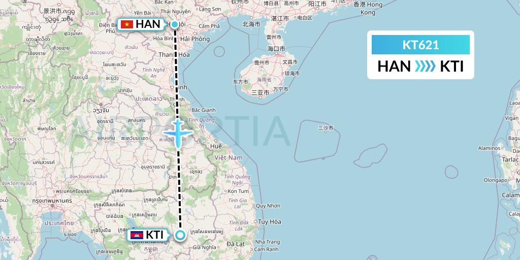 KT621 SiAvia d.o.o. Flight Map: Hanoi to Kratie