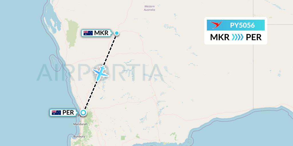 PY5056 Surinam Airways Flight Map: Meekathara to Perth