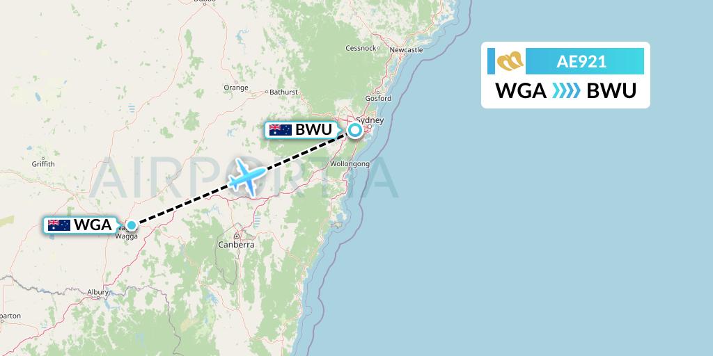 AE921 Mandarin Airlines Flight Map: Wagga Wagga to Bankstown