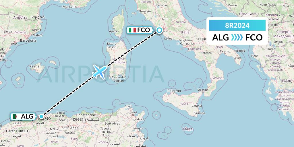8R2024 Amelia Flight Map: Algiers to Rome