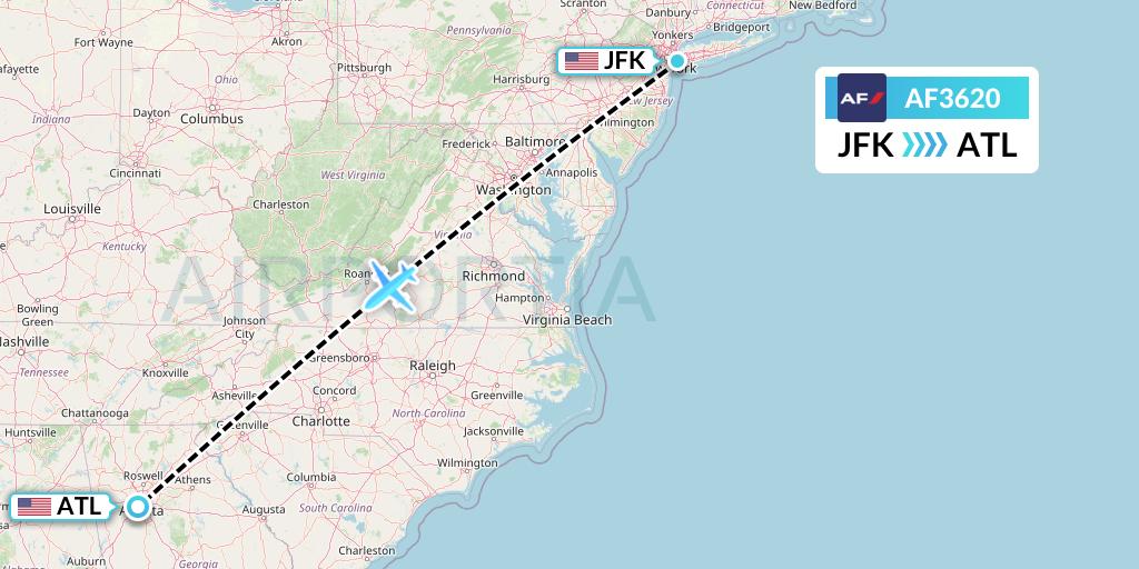 AF3620 Air France Flight Map: New York to Atlanta