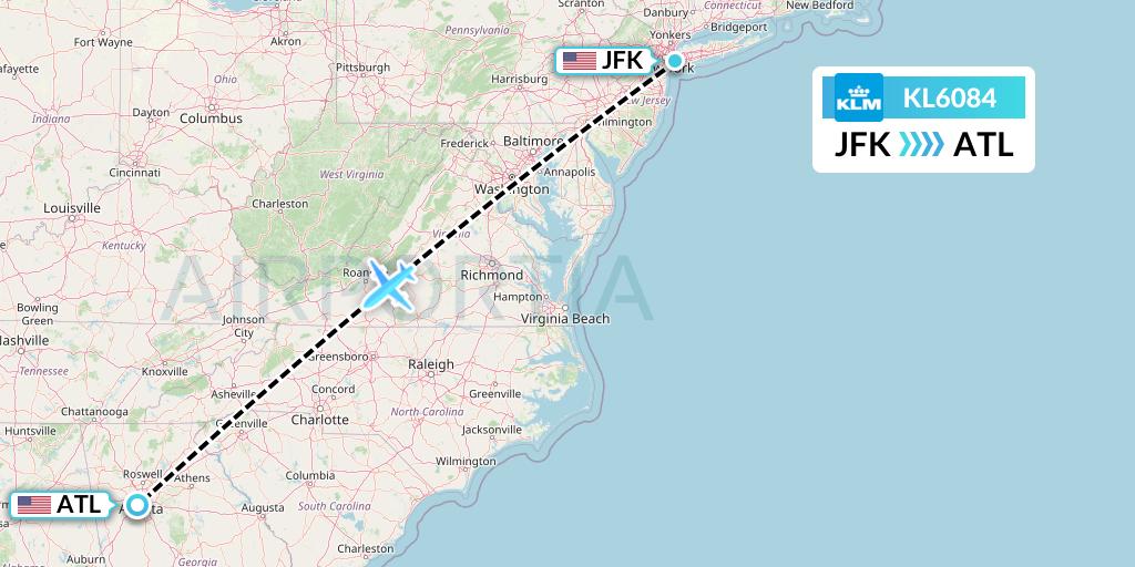 KL6084 KLM Flight Map: New York to Atlanta
