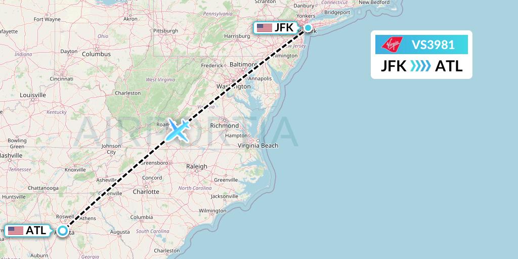 VS3981 Virgin Atlantic Airways Flight Map: New York to Atlanta