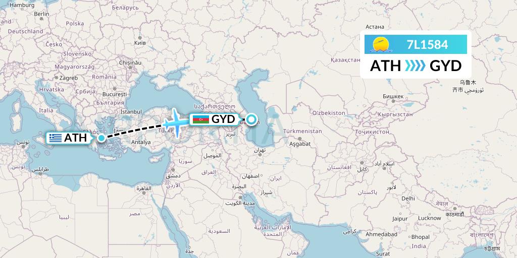 7L1584 Silk Way West Airlines Flight Map: Athens to Baku