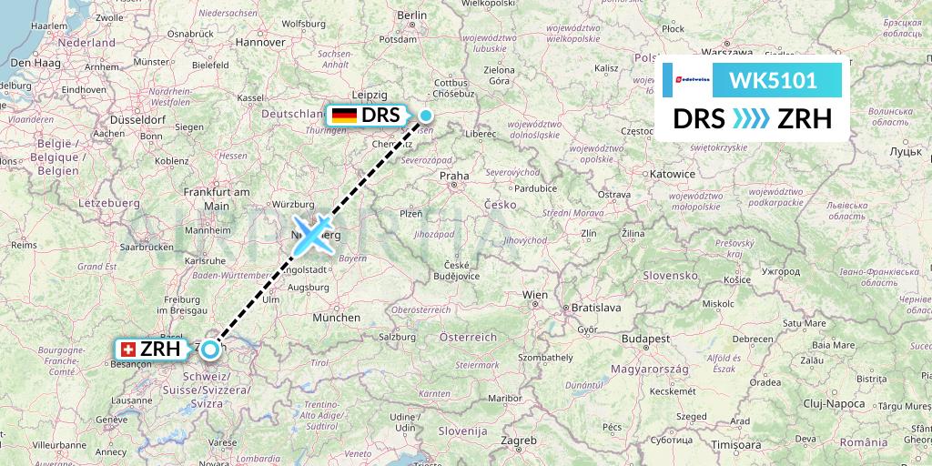 WK5101 Edelweiss Air Flight Map: Dresden to Zurich