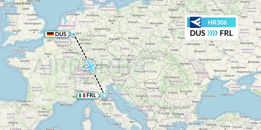 HR306 Hahn Air Flight Map: Dusseldorf to Forli