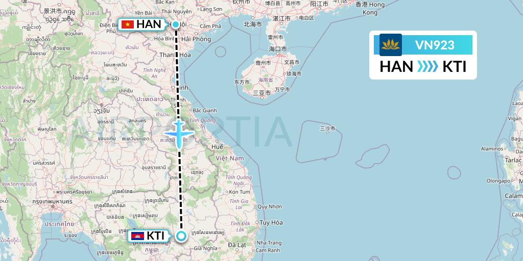 VN923 Vietnam Airlines Flight Map: Hanoi to Kratie