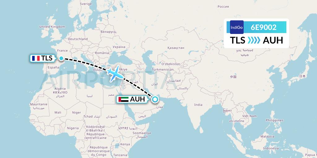 6E9002 IndiGo Airlines Flight Map: Toulouse to Abu Dhabi