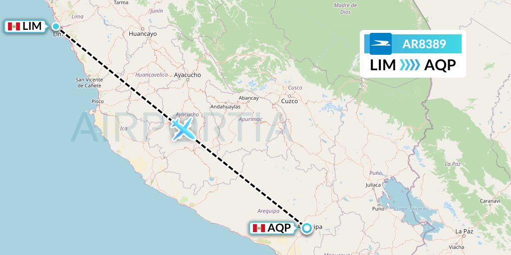 AR8389 Aerolineas Argentinas Flight Map: Lima to Arequipa